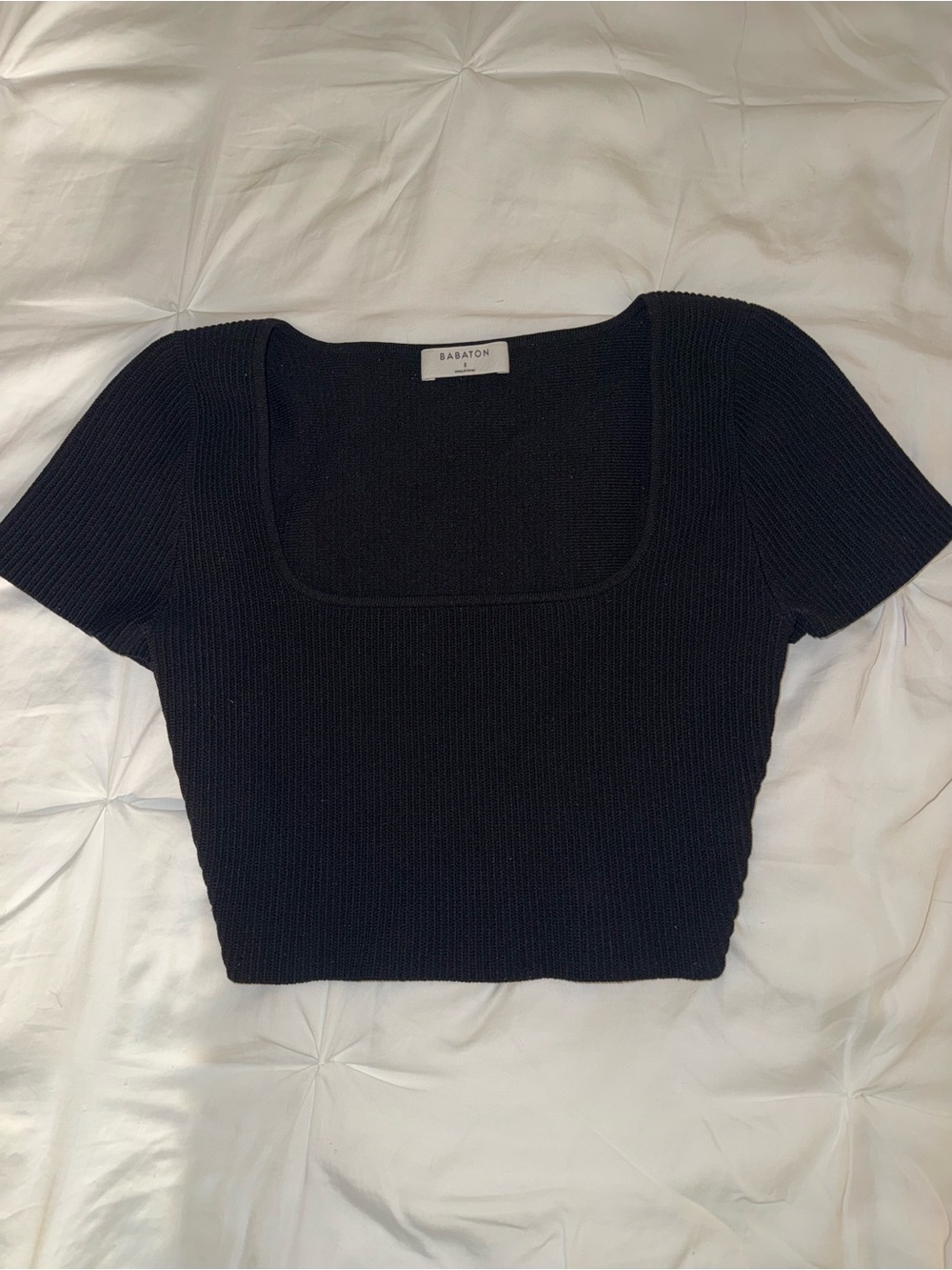 Aritzia Babaton Black Ribbed Square-Neck Crop Top